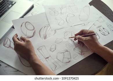 Production designer sketching Drawing Development process Design idea Creative Concept - Shutterstock ID 1091370425
