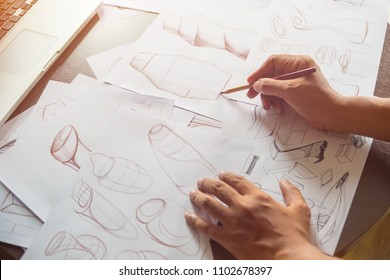 Production designer sketching Drawing Development Design idea Creative Concept - Shutterstock ID 1102678397