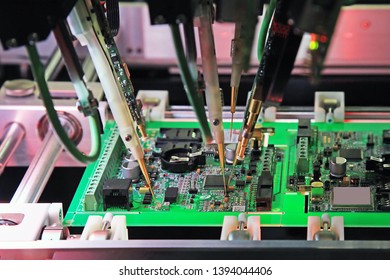 The Production Line Of Electronic Board With Microchip.The Electronics Board Production Process.