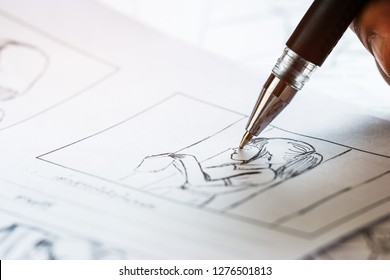 Production For Movie Storyboard Drawing Creative For Movies Process Pre-production Media Films Script For Video Editors, Development Cartoon Illustration Animation For Production Shooting