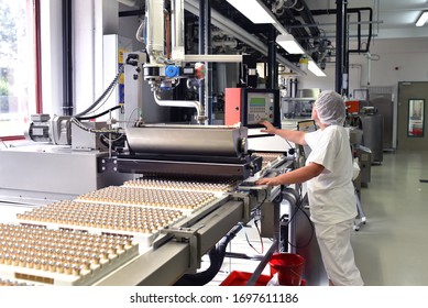 Production Of Pralines In A Factory For The Food Industry