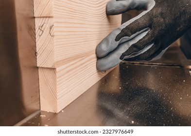 Production process of grinding wooden board. Grinding machine. Wood dust - Powered by Shutterstock