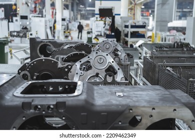 Production Of Transmissions For Agricultural Machinery At Modern Industrial Plant Or Factory Close-up