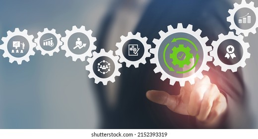 Productivity and production capacity concept.  Industrial management in efficiency and efficient process. Lean cost and  productivity growth. Capacity planning and utilization. Touching on screen. - Shutterstock ID 2152393319