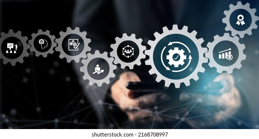 Productivity and production capacity concept.  Industrial management in efficiency and efficient process. Lean cost and  productivity growth. Capacity planning and utilization. Operational excellence. - Shutterstock ID 2168708997