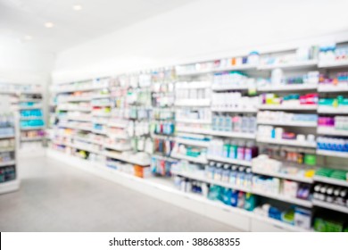 Products Arranged In Shelves At Pharmacy