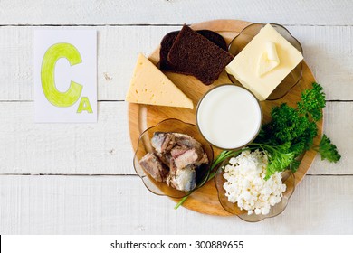 Products containing calcium: cheese, rye bread, butter, milk, sardines in oil, parsley, cottage cheese