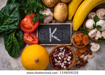 Products containing potassium. Healthy food concept.  Top view Stock foto © 