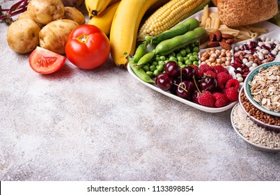 Products sources of carbohydrates. Healthy carbs food. Selective focus