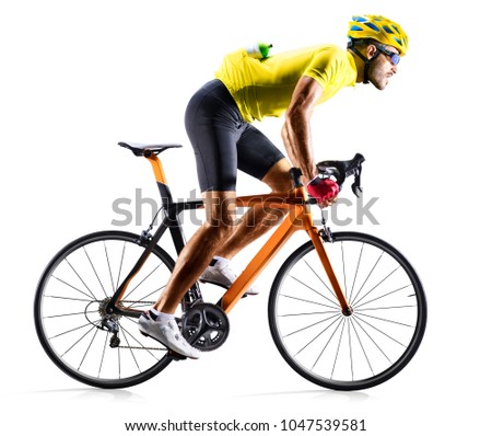 Professinal road bicycle racer isolated on white