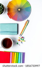 profession concept with designer tools on work desk background top view mockup