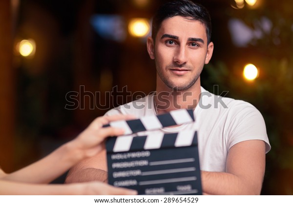 Professional Actor Ready for a Shoot\
- Portrait of a handsome man a ready to film a new scene\
\
