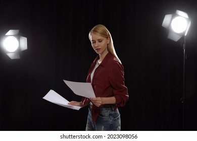 Professional Actress Reading Her Script During Stock Photo 2023098056 ...