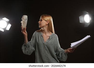 Professional Actress Rehearsing On Stage In Theatre