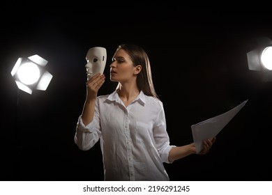 Professional actress rehearsing on stage in theatre