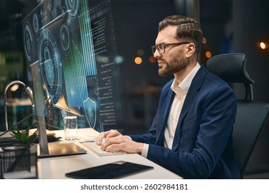 Professional Analyst Using Modern Technology For Cybersecurity Solutions In Contemporary Work Environment.