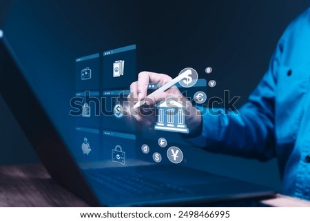 Professional analyzing financial data on laptop, depicts digital banking, investment and financial strategy on business, technology and online banking concepts