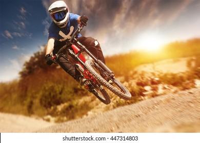 Professional Athlete High Jump On A Mountain Bike.