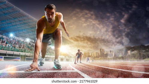 Professional athlete on the start on profeccional grand arena - Powered by Shutterstock