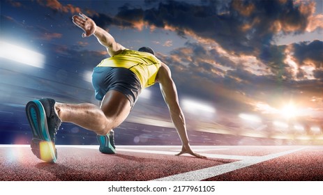 Professional athlete on the start on profeccional grand arena - Shutterstock ID 2177961105
