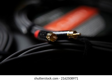 Professional Audio Cables For Sound Recording Studio. Connect Msucial Equipment With Hi Fi Cable.Curated Collection Of Royalty Free Music Images And Photos For Poster Design Template On Shutter Stock