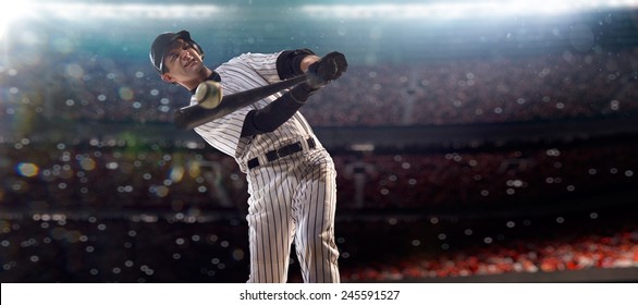 Professional Baseball Player In Action On Grand Arena