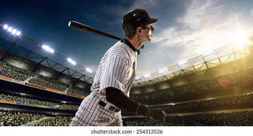 Professional Baseball Player In Action On Grand Arena