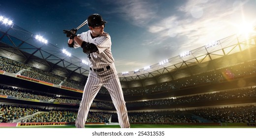 Professional Baseball Player In Action On Grand Arena