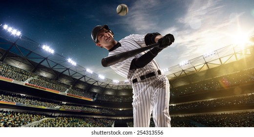 Professional Baseball Player In Action On Grand Arena