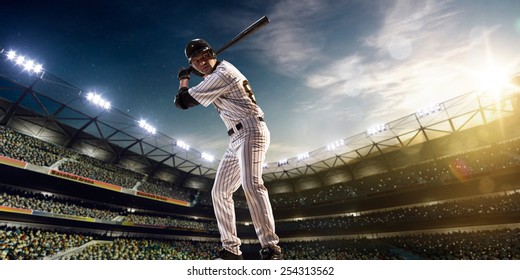 Professional Baseball Player In Action On Grand Arena