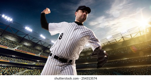 Professional Baseball Player In Action On Grand Arena