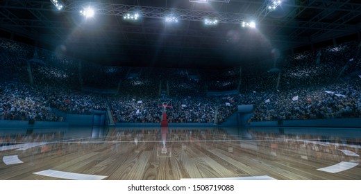 Professional basketball arena with basketball hoop in 3D. - Shutterstock ID 1508719088