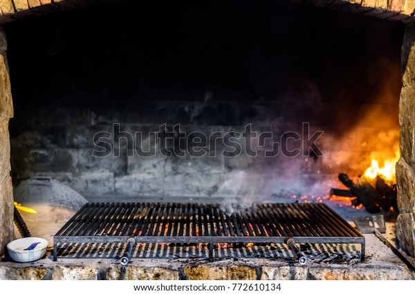Professional Big Stone Paved Barbecue Fireplace Stock Photo Edit