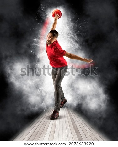 Professional bowling player in action. Concept of sport, movement, energy, dynamic, healthy lifestyle