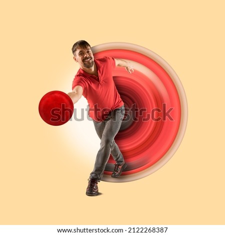Professional bowling player in action. on art paint background. Flyer. Concept of sport, bowling, achievements, competition, championship