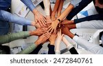 Professional Business Team Huddle And Hands. Diverse Group Management