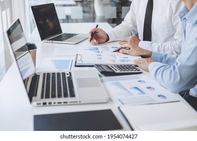 Professional Business Teamwork Conference Project Success Financial Statistics Growth Profit, Partner Meeting Business Investor Working Start Up Project For Both Company With Document Data Graph.