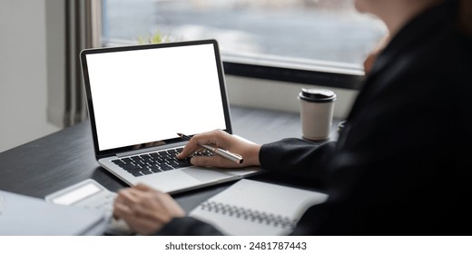 Professional Business Workspace with Laptop Mockup Screen for Modern Office and Remote Work Environments - Powered by Shutterstock