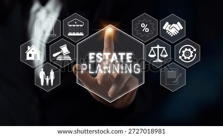 Professional Businessman Using Digital Interface for Estate Planning with Graphical Elements Representing Legal and Financial Concepts Quark.
