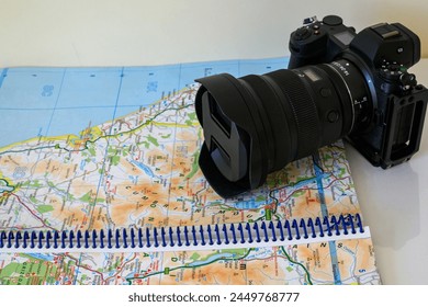 Professional Camera and map looking for locations