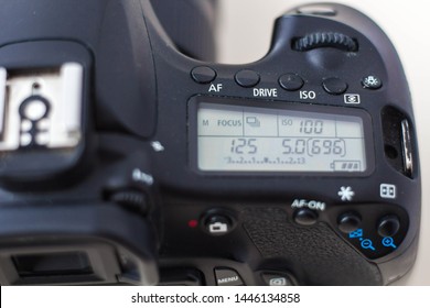 Professional Camera, Top View. Camera Settings, Display, Shutter Speed, Light Sensitivity, Aperture