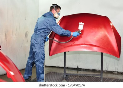 Professional Car Painter, Painting Red Bonnet.