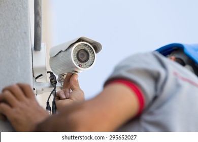 Professional Cctv Technician Working.