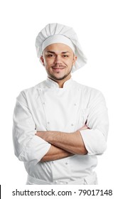 Professional Chef In White Uniform And Hat Isolated