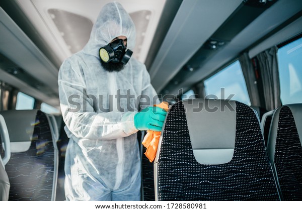 Professional chemical cleaning of bus\
seats. Bus\
disinfection.