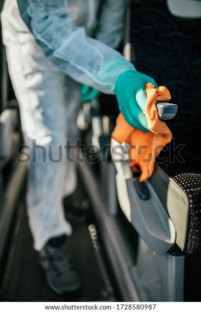 Professional chemical cleaning of bus\
seats. Bus\
disinfection.