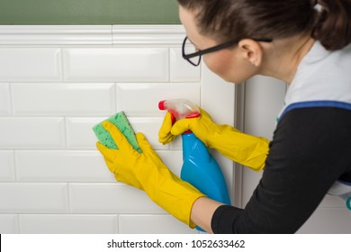 Professional Cleaning Service. Clean Walls In The Toilet