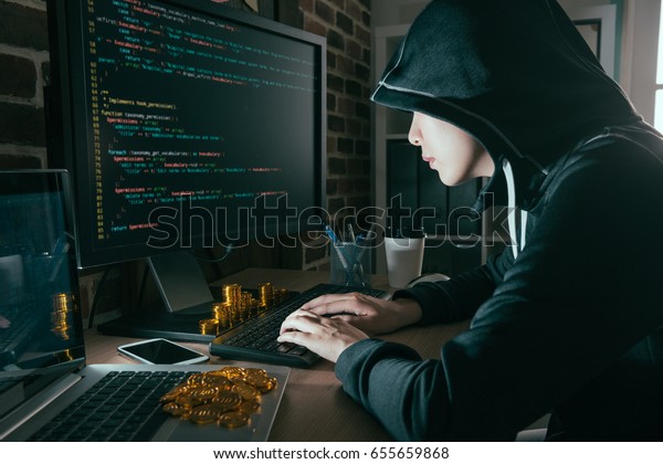 professional computer programmer making bad data\
virus spreading into global and hacking for getting golden bitcoin\
ransom from all\
victim.