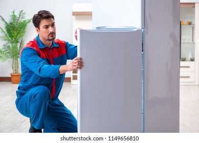 Professional Contractor Repairing Broken Fridge