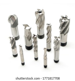 Professional cutting tools. Few metallic carbide endmills, different size used for metalwork.